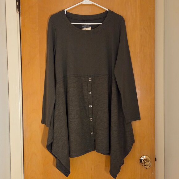 NWT Neon Buddha Cotton Waffle Knit Dress Size Petite Large Asymmetric Moss Green - Picture 1 of 9